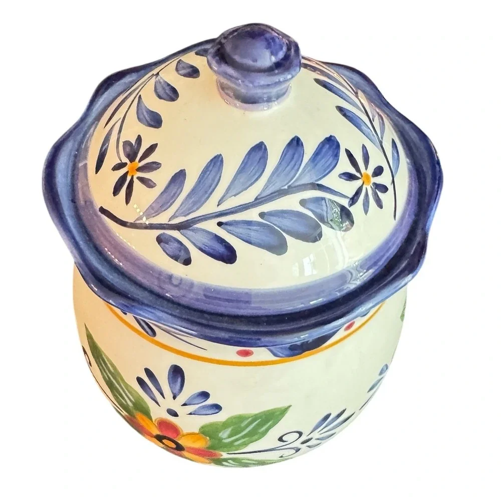 Whole Home Talavera Style Floral Ceramic Lidded Canister‎ jar Blue White